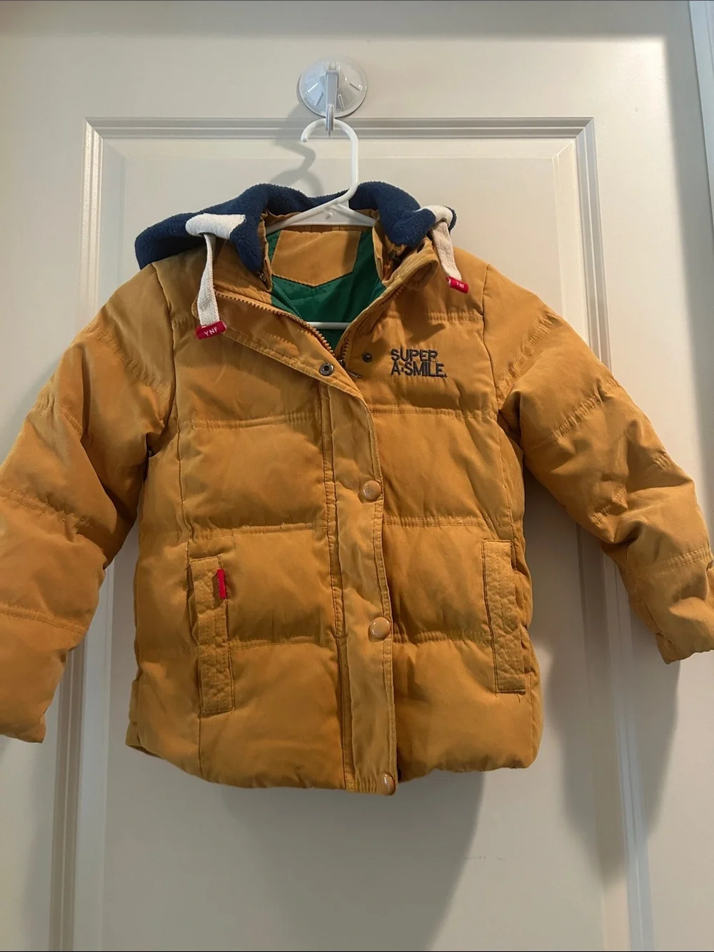 YNF Dock Feather Golden Mustard ZipUp Snaps Puffer Jacket Hood size 120 (5-7yrs)